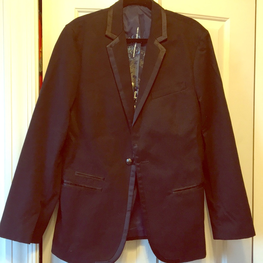 Men’s Guess black blazer with satin trim